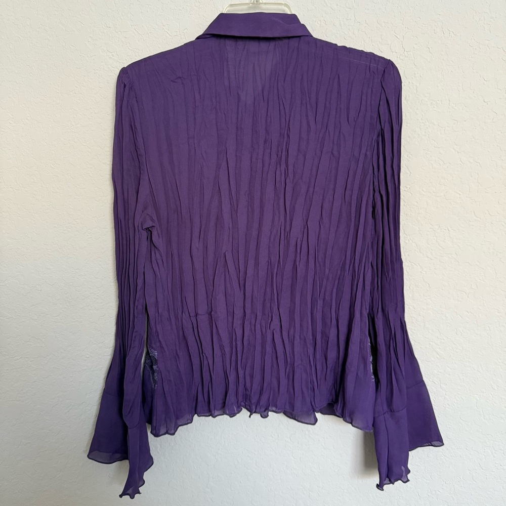 ⭐️SOLD⭐️Vintage Purple Ruffle Pleated Bell Sleeve Blouse Size M Fairy Goth - Picture 2 of 8